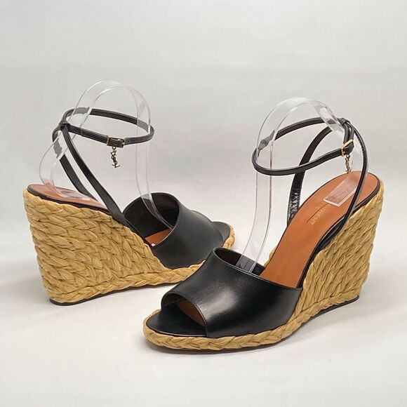 Saint Laurent Paloma 95 leather espadrille wedge sandals size 42 - Picture 10 of 16